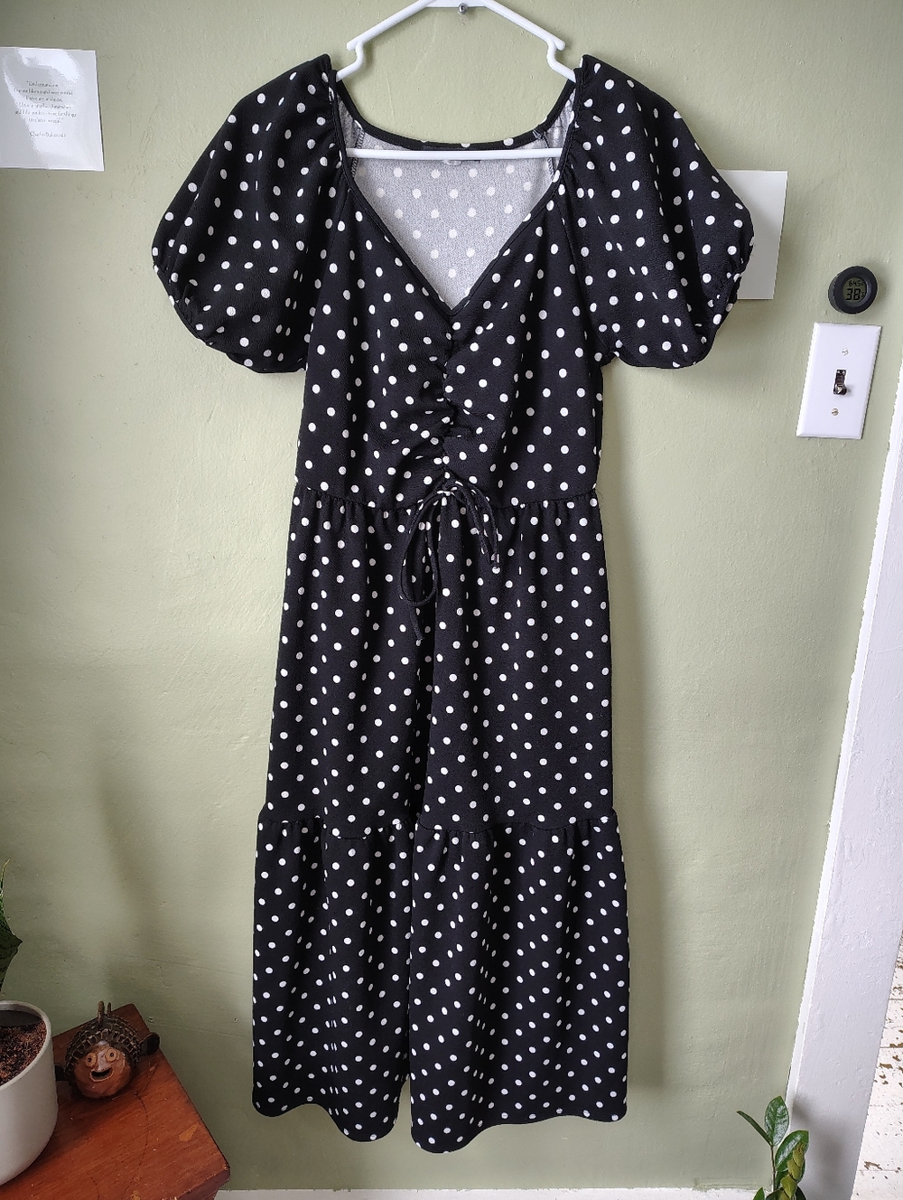 Caution to the Wind Women's Medium Black & White Polka Dot Puff Sleeve Dress